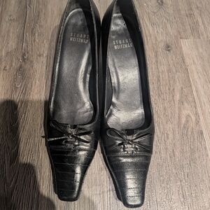 Stuart Weitzman Black Leather Kitten Heels